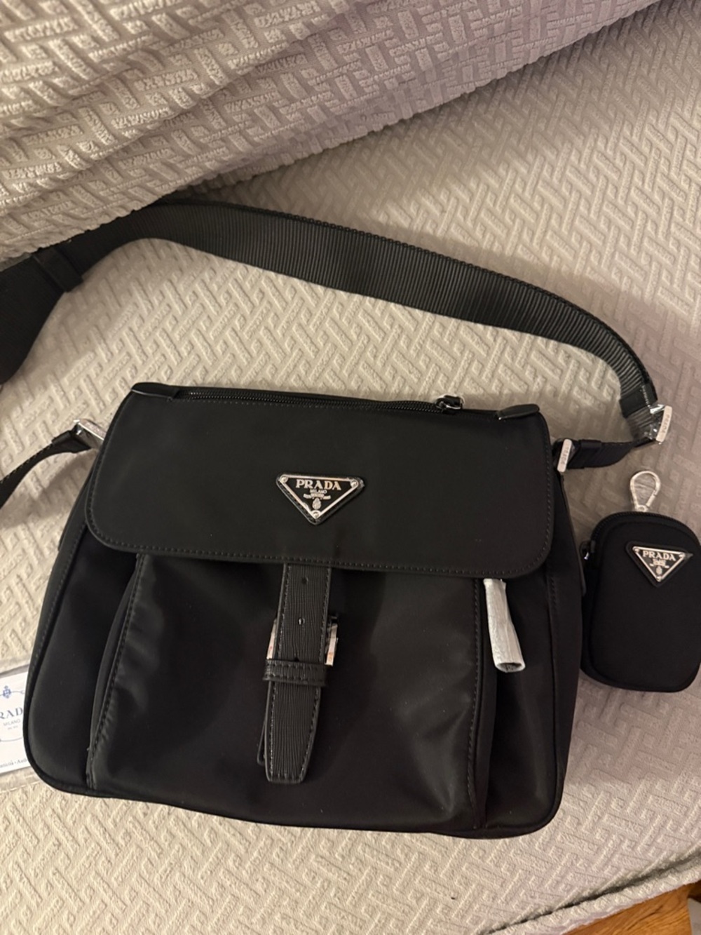 Black Nylon Messenger Bag with Coin Pouch